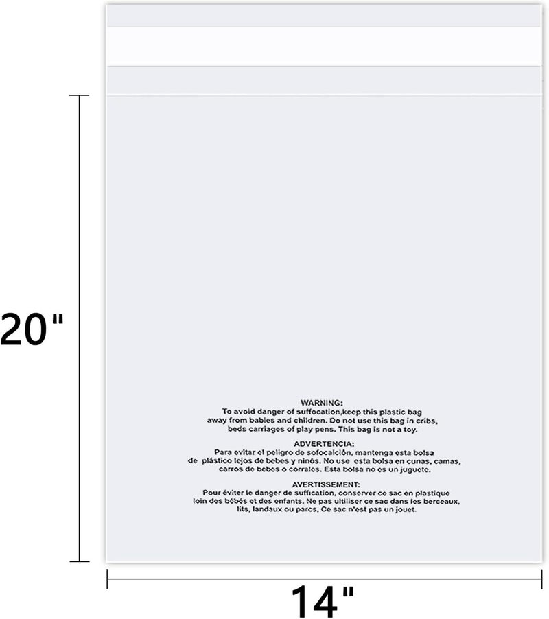 WEPOLY 14" x 20" (200 Count) - Clear Poly Bags with Suffocation Warning Self Seal for Packaging, Shirts, Clothing & FBA - Permanent Adhesive - Image 2